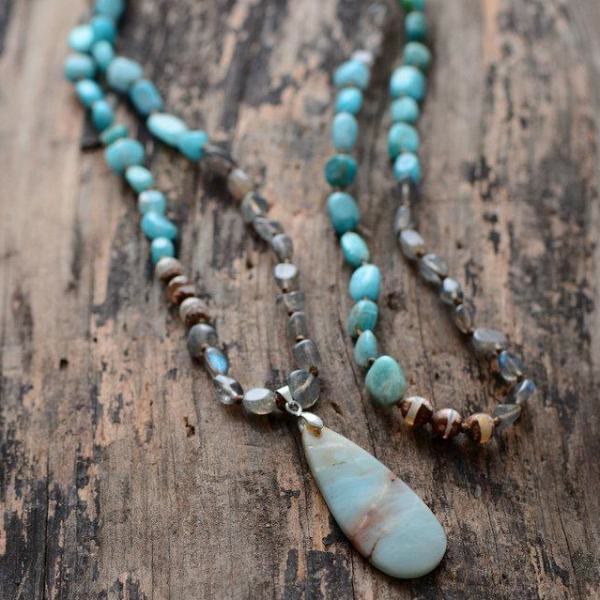 Olivenorma Amazonite Labradorite Agate Crystal Stone Mala Pendant - image 1