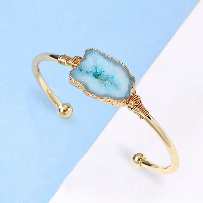 Olivenorma Natural Stone Irregular Agate Cluster Winding Handmade Bracelet - Aquamarine - image 5