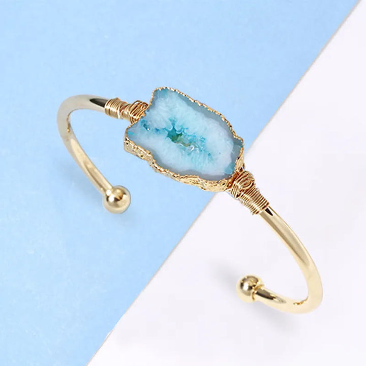 Olivenorma Natural Stone Irregular Agate Cluster Winding Handmade Bracelet - Aquamarine - image 5