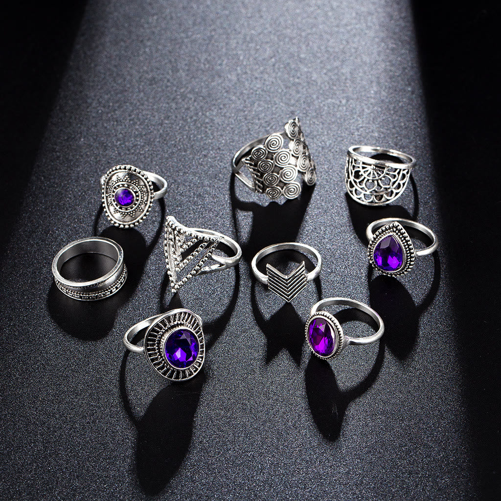 Olivenorma Vintage Purple Zircon Hollow 9 Piece Ring Set - image 4