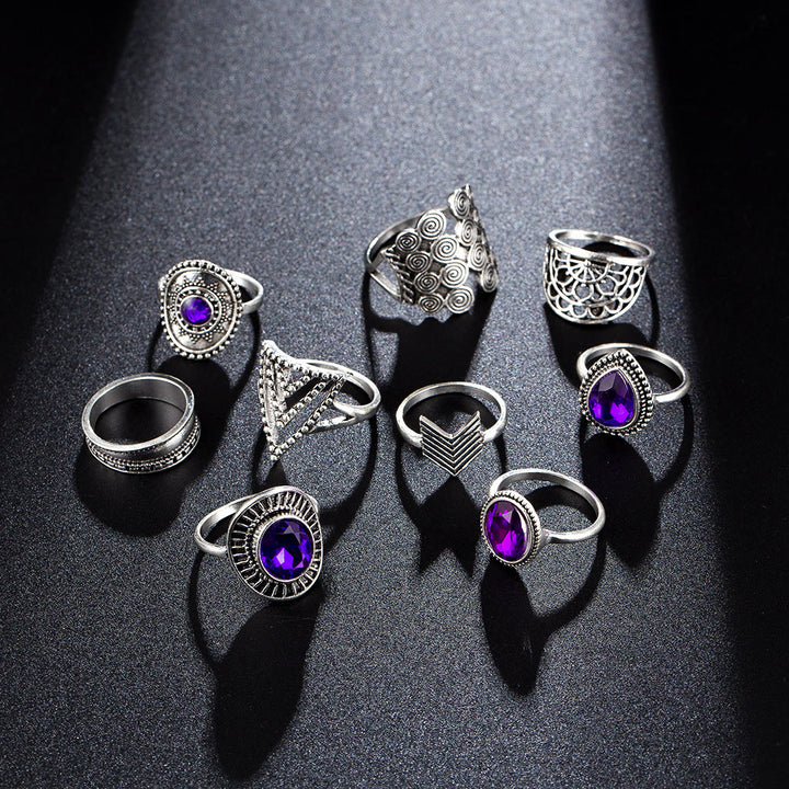 Olivenorma Vintage Purple Zircon Hollow 9 Piece Ring Set - image 4