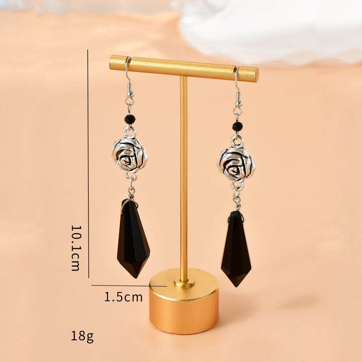 Olivenorma Obsidian Crystal Rose Drop Earrings - image 4