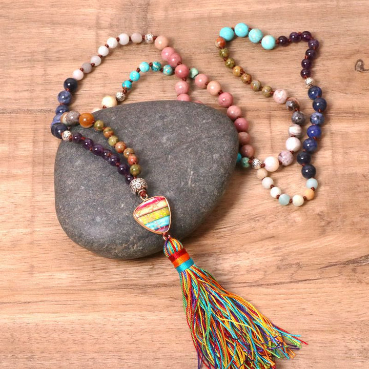 Olivenorma Gorgeous Natural Stones Chakra Triangle Pendant Mala Necklace - image 5
