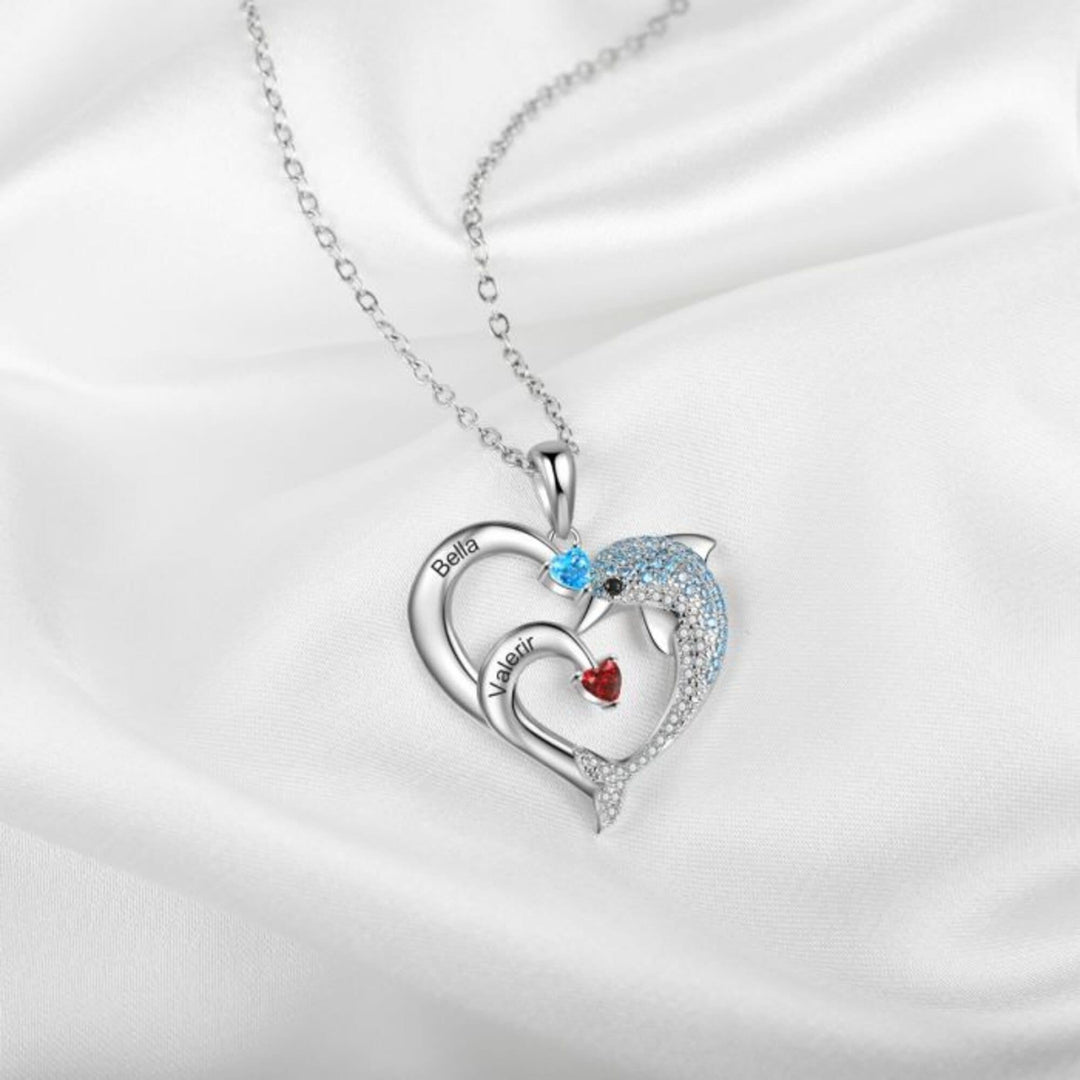 Olivenorma Heart Dolphin Necklace Engraved Stone Pendant Necklace - image 9
