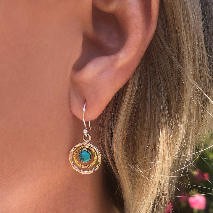 Circular Cutout Earrings with Gemstones - Turquoise - image 0