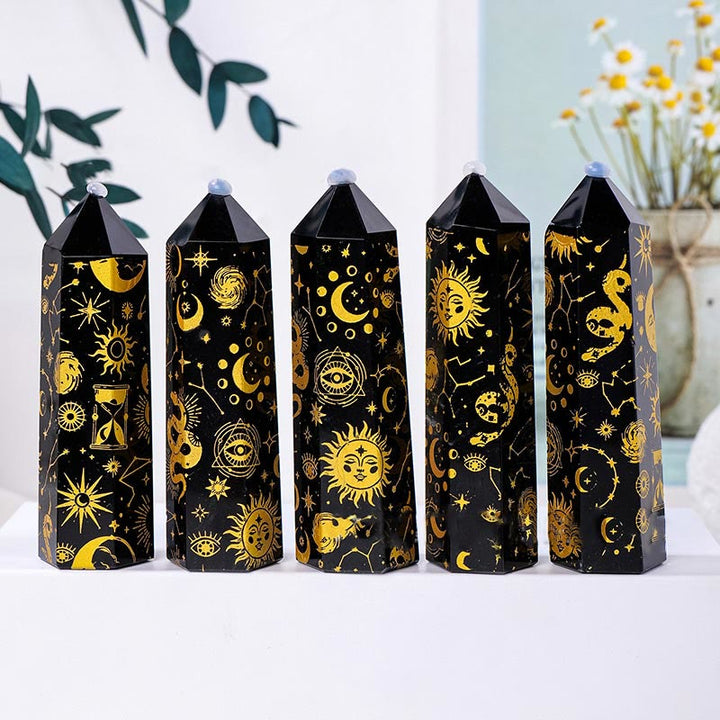 Olivenorma Obsidian Crystal Tower Hexagonal Crystal Wands - Gold - 9-10cm - image 1