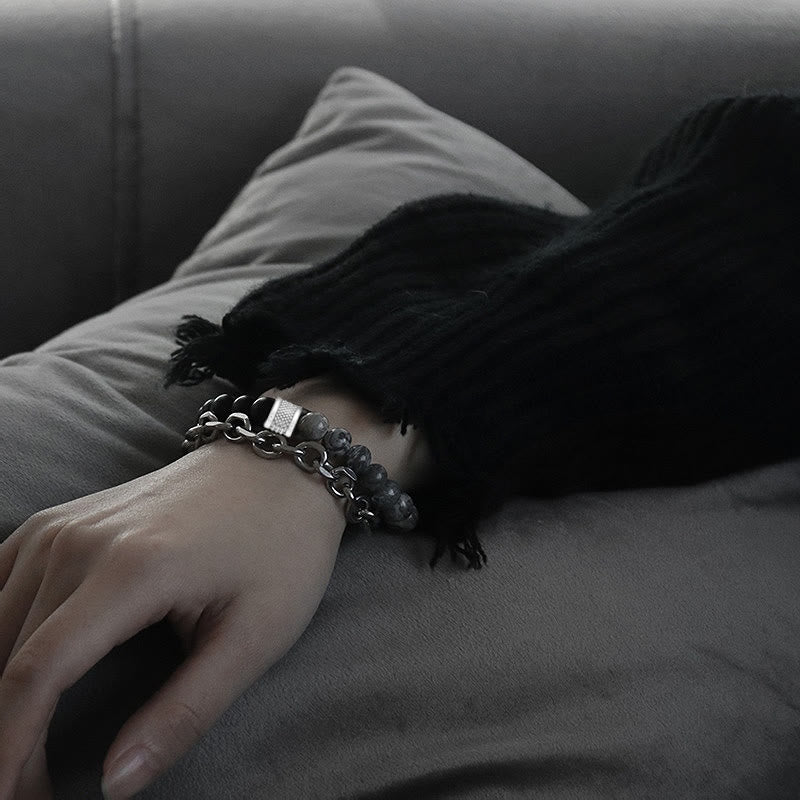 Olivenorma Punk Frosted Stone Combination Geometric Shape Men Bracelet - image 2