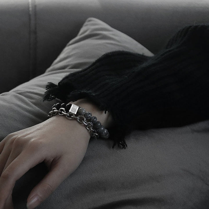 Olivenorma Punk Frosted Stone Combination Geometric Shape Men Bracelet - image 2