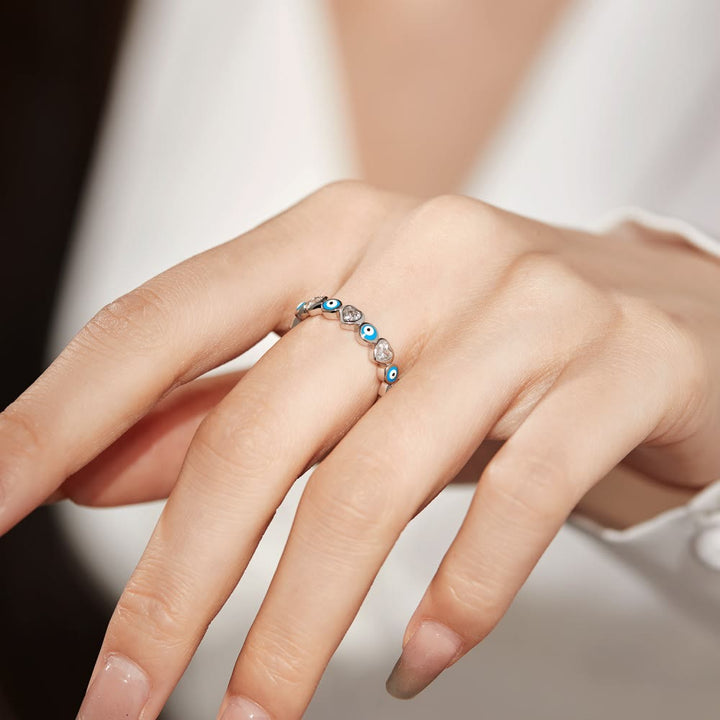 Olivenorma S925 Sterling Silver Heart White Zircon Evil Eye Ring - image 12