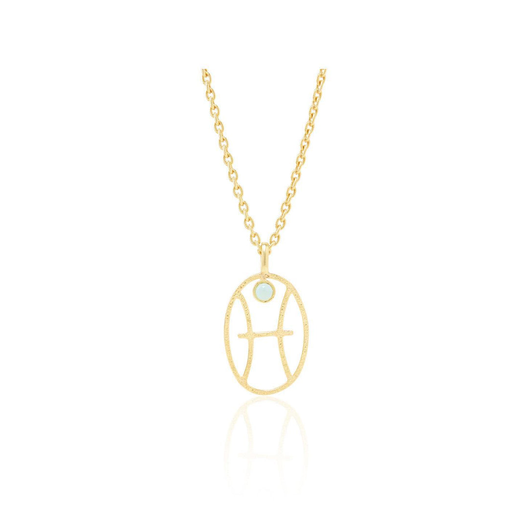 Olivenorma Hollow Zodiac Rune Birthstone Necklace - Pisces &Aquamarine - image 22