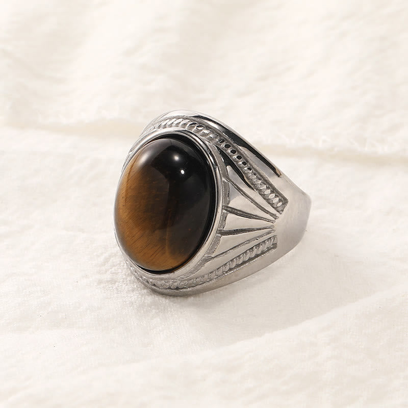 Olivenorma Stainless Steel Natural Gemstone Ring  - Silver - Tiger Eye - 11 - image 11