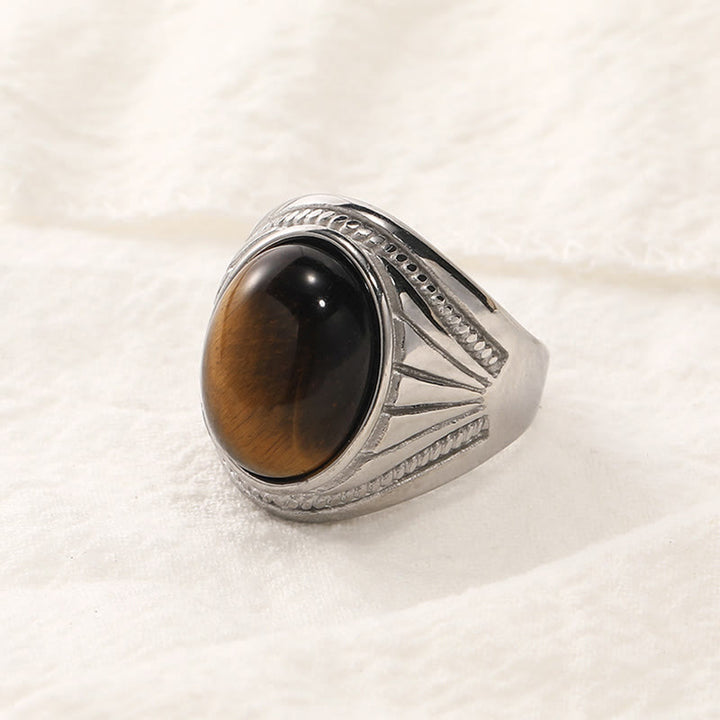 Olivenorma Stainless Steel Natural Gemstone Ring  - Silver - Tiger Eye - 11 - image 11