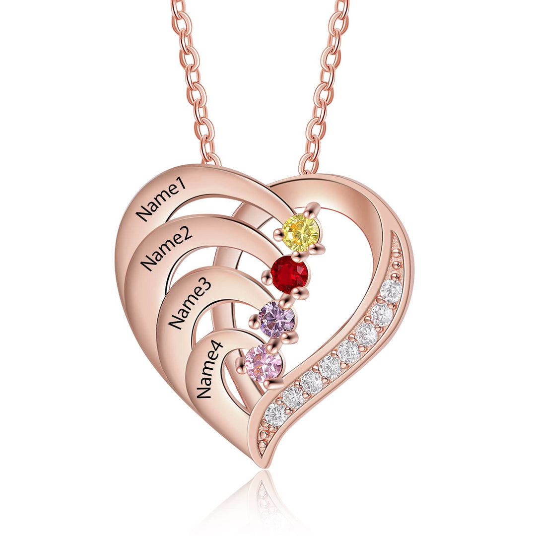 Olivenorma Personalized Birthstones Engraved Heart Necklace - Rose Gold - 4 Birthstone - image 8