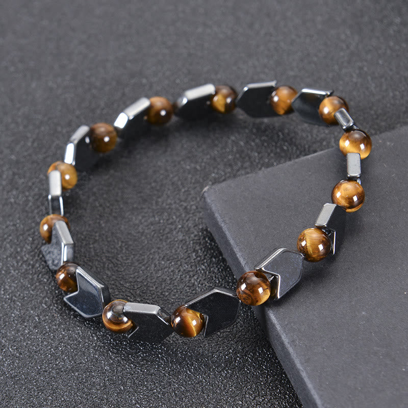 Olivenorma Arrow Hematite Tiger Eye Beaded Men Bracelet - Tiger Eye&Hematite - image 1
