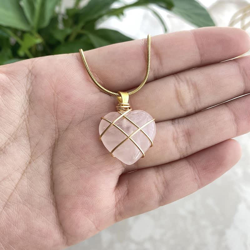 Olivenorma Heart Shape Natural Crystal Gemstone Necklace - Rose Quartz - image 4