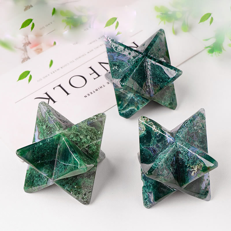 Olivenorma Natural Moss Agate Merkaba Ornament Gemstone Decoration - 210-250g - image 0