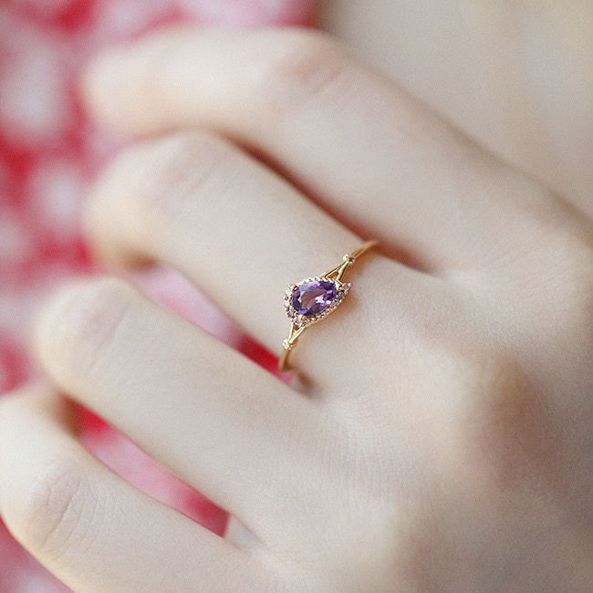 Olivenorma Amethyst White Zircon Water Drop Open Adjustable Ring - image 1