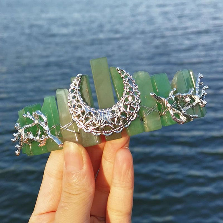 Olivenorma Natural Crystal Dragonfly Moon Accessory Crown Bridal Headband - Green Aventurine - image 1