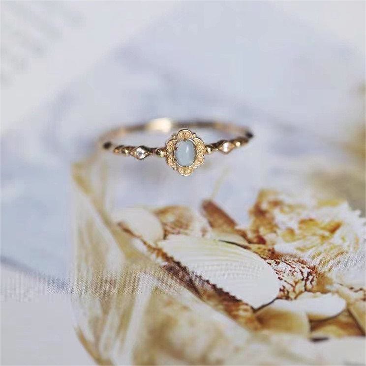 Olivenorma Vintage Natural Aquamarine Daisy Flowers Ring - image 15