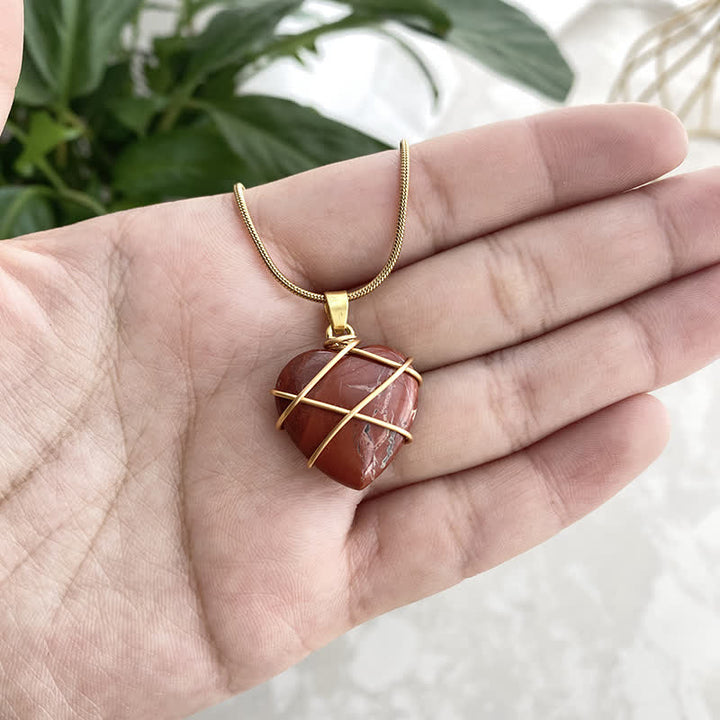 Olivenorma Heart Shape Natural Crystal Gemstone Necklace - Red Jasper - image 18