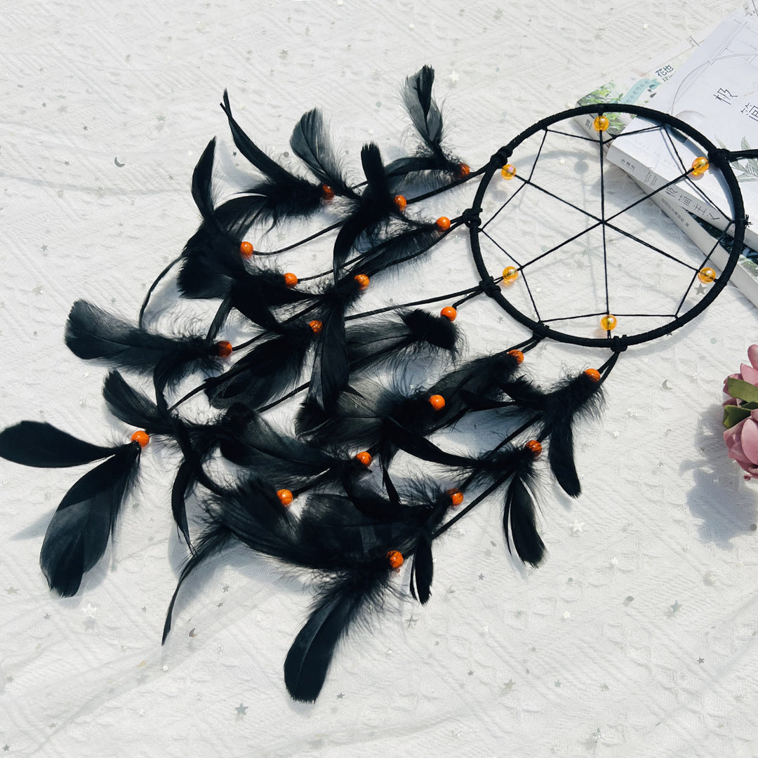 Olivenorma Black Feather Orange Beads Halloween Dream Catcher - image 2