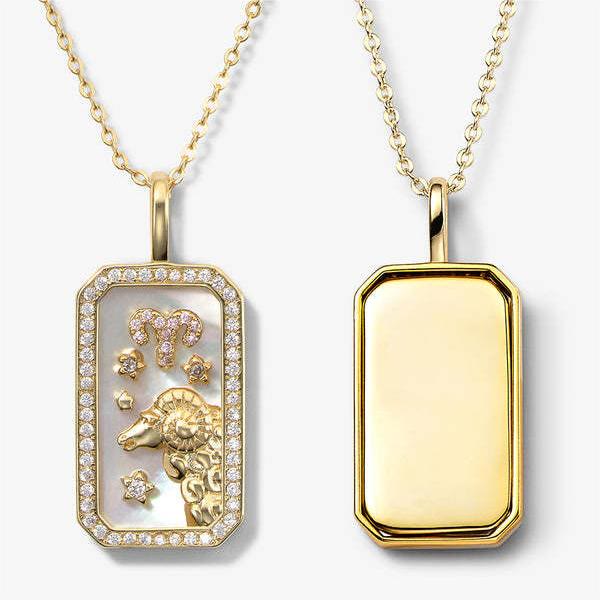 Olivenorma White Zircon 12 Zodiac Engraved Nameplate Necklace - Aries - image 2