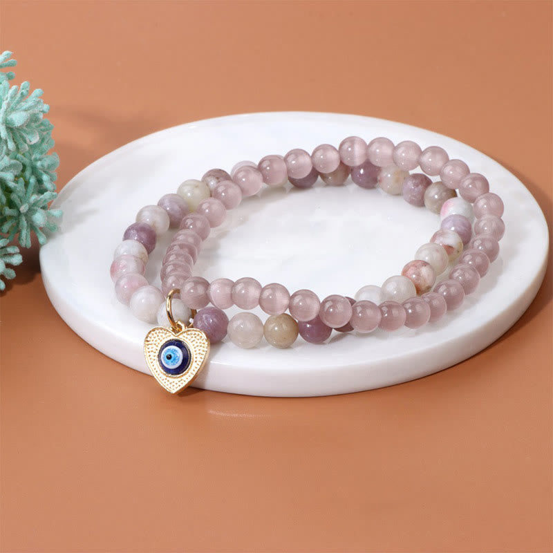 Olivenorma Cat's Eye Stone Evil Eye Pendant Double Layer Bracelet - Purple - image 0