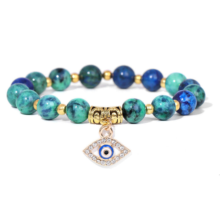Olivenorma Natural Stone Beaded Evil Eye Pendant Bracelet - Blue Apatite - image 30