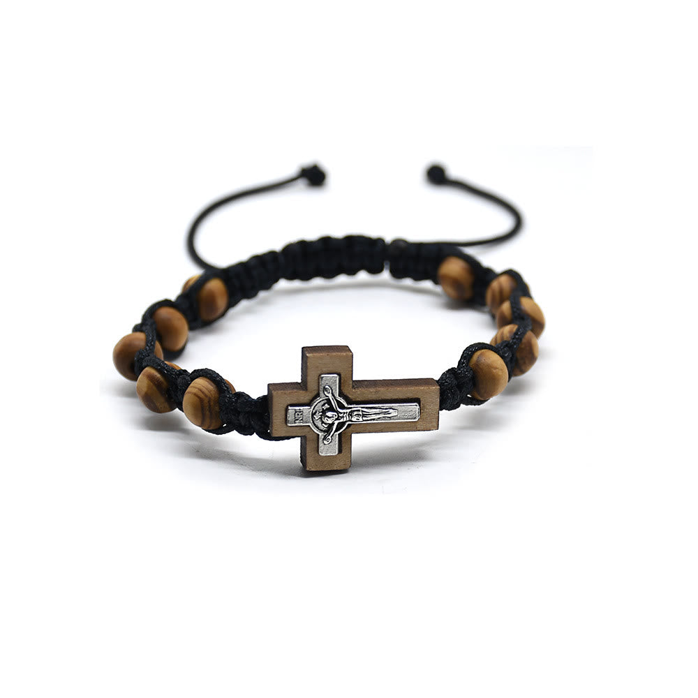 Olivenorma Cross Jesus Wooden Rosary Wrap Bracelet - image 6