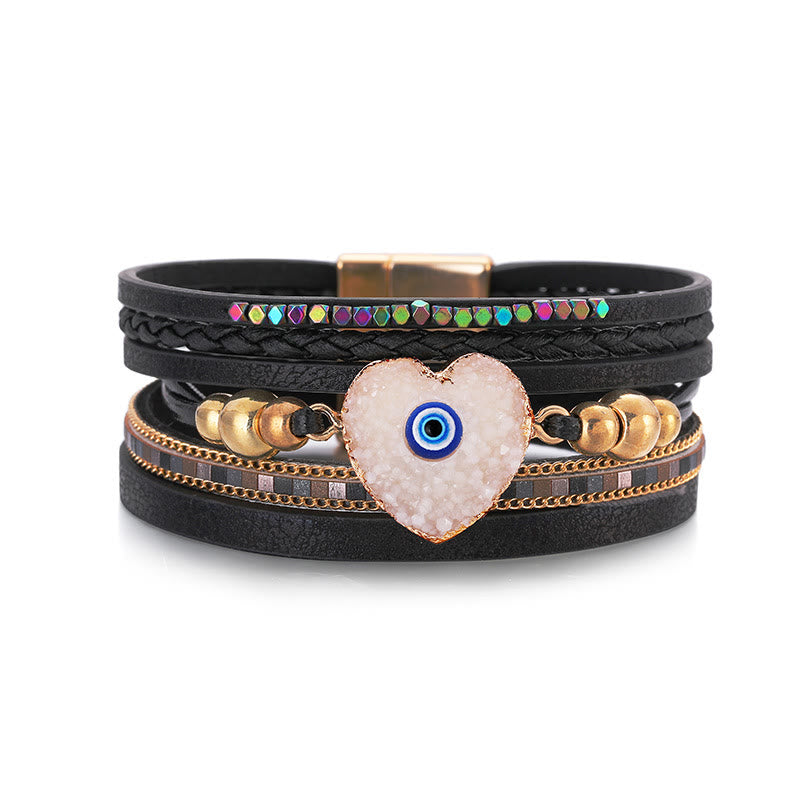 Olivenorma "Triple Protection" Heart Crystal Gold Bead Evil Eye Bracelet  - Black - image 23