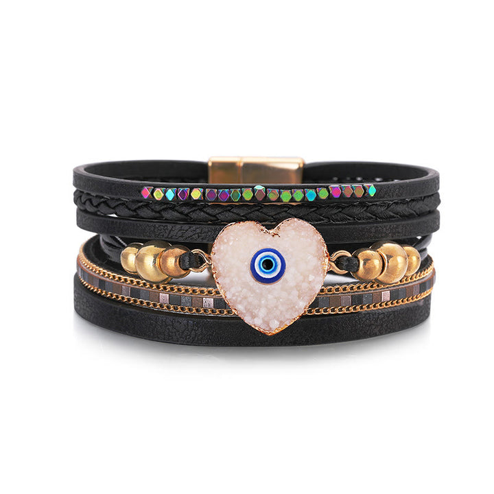 Olivenorma "Triple Protection" Heart Crystal Gold Bead Evil Eye Bracelet  - Black - image 23