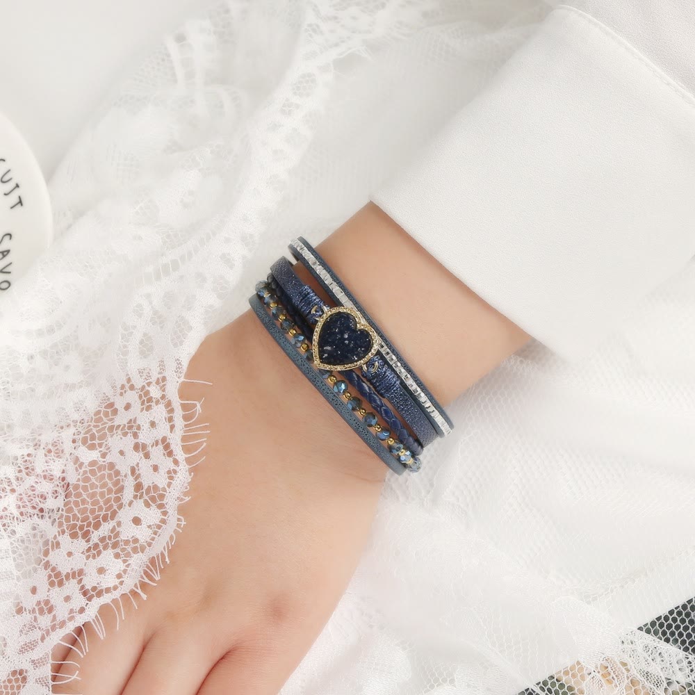 Olivenorma Heart Shape Cluster Multilayer Braided Leather Bracelet - image 19