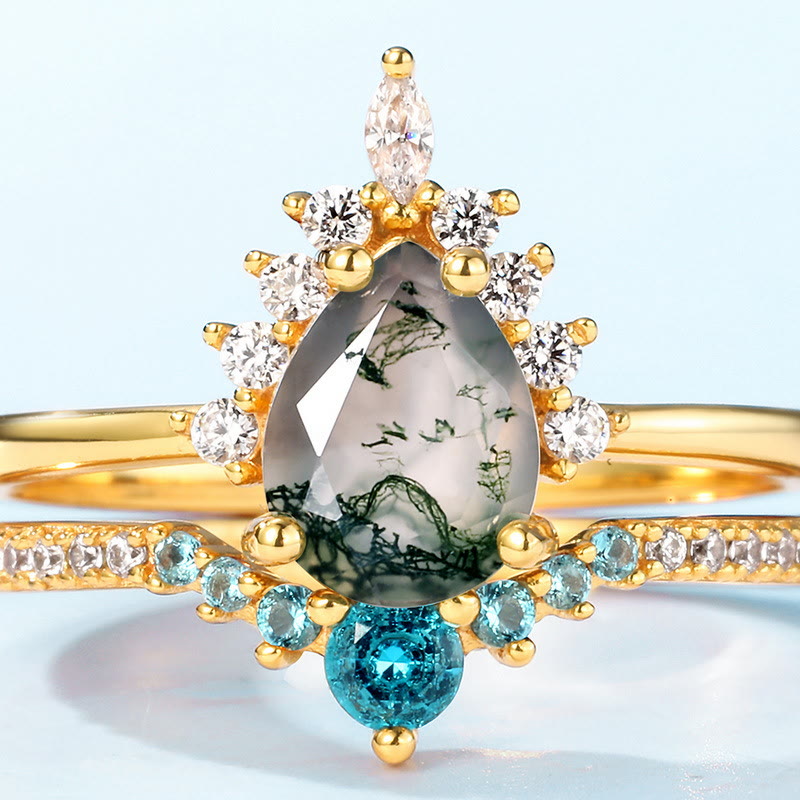 Olivenorma Moss Agate Paraiba Tourmaline 2pcs 925 Silver Ring - image 4