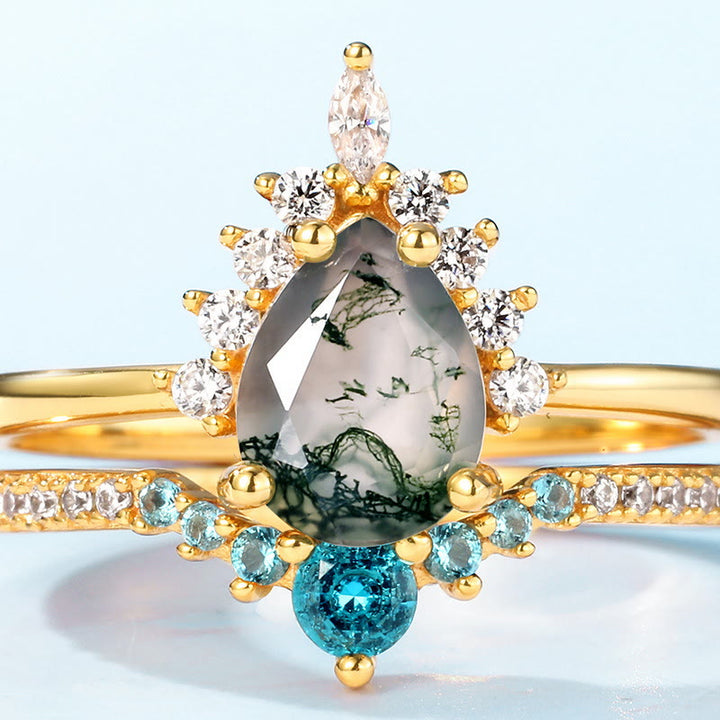 Olivenorma Moss Agate Paraiba Tourmaline 2pcs 925 Silver Ring - image 4