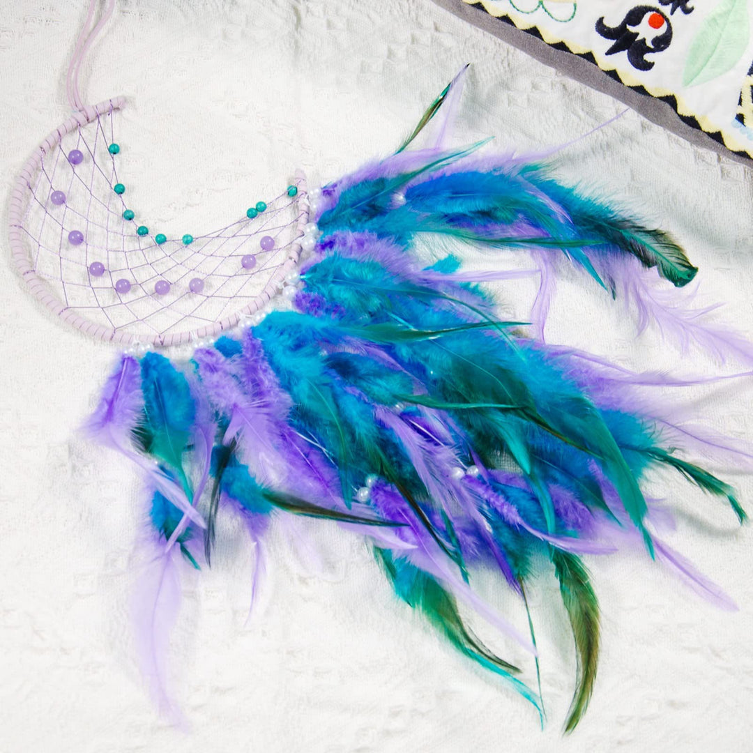 Olivenorma Handmade Beaded Turquoise Purple Jade Moon Dream Catcher - image 2