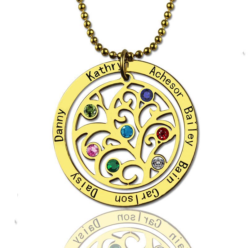 Olivenorma Tree of Life Birthstone Name Engraving Necklace - Gold - 7 Birthstone - image 8