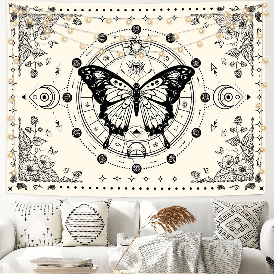 Olivenorma Black Butterfly Moon Flower Beige Tapestry - image 6