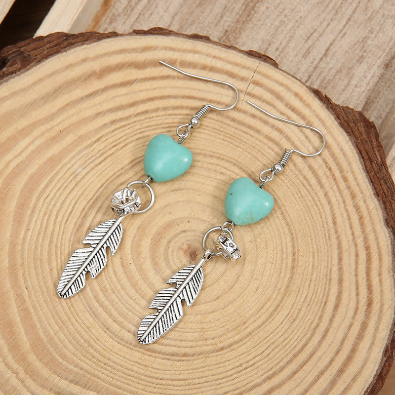 Vintage Heart Turquoise Feather Earrings - image 1