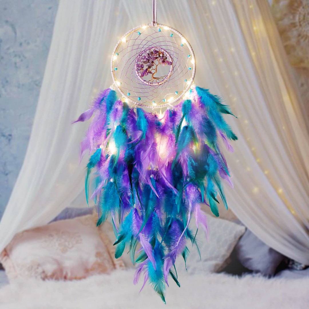 Olivenorma Crystal Tree Of Life Feather Glow Dream Catcher - image 1