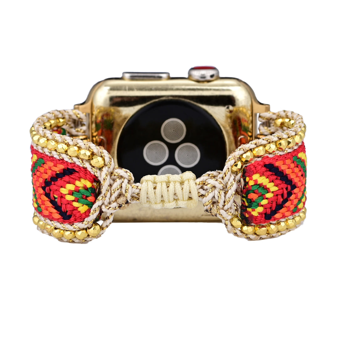 Olivenorma Gold Zircon Orange Red Nylon Braided Apple Watch Strap - image 3
