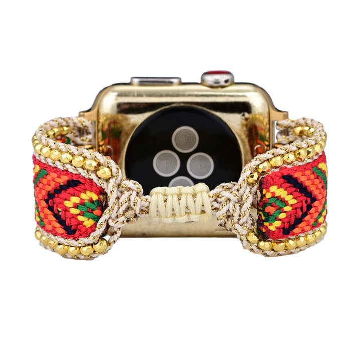 Olivenorma Gold Zircon Orange Red Nylon Braided Apple Watch Strap - image 3