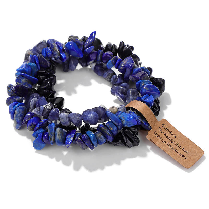Olivenorma Natural Irregular Crystal Gravel Three Layer Bracelet - Blue Sandstone&Blue Sodalite&Lapis Lazuli - image 52