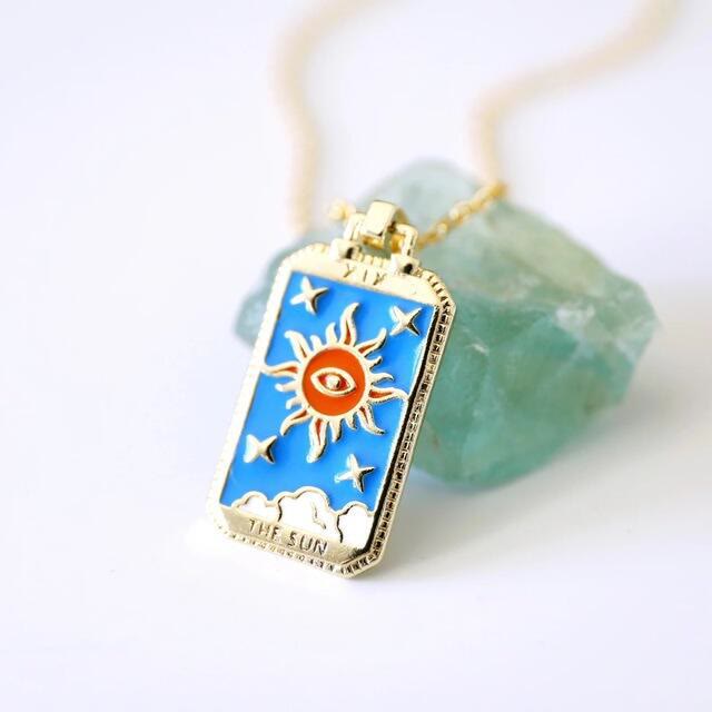 Olivenorma Retro Tarot Card Element Oil Drop Necklace - Sky Blue - image 4