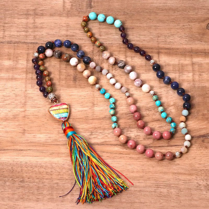 Olivenorma Gorgeous Natural Stones Chakra Triangle Pendant Mala Necklace - image 6
