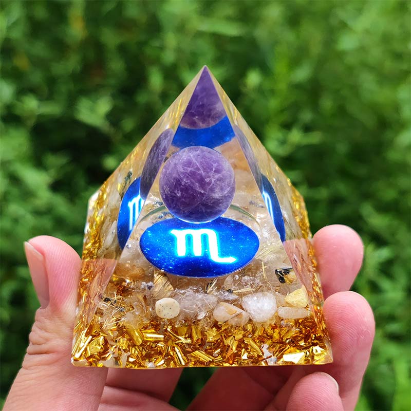 Olivenorma Amethyst with Clear Quartz Scorpio Zodiac Orgone Pyramid - 10*10cm - YES PLEASE $8 - image 0