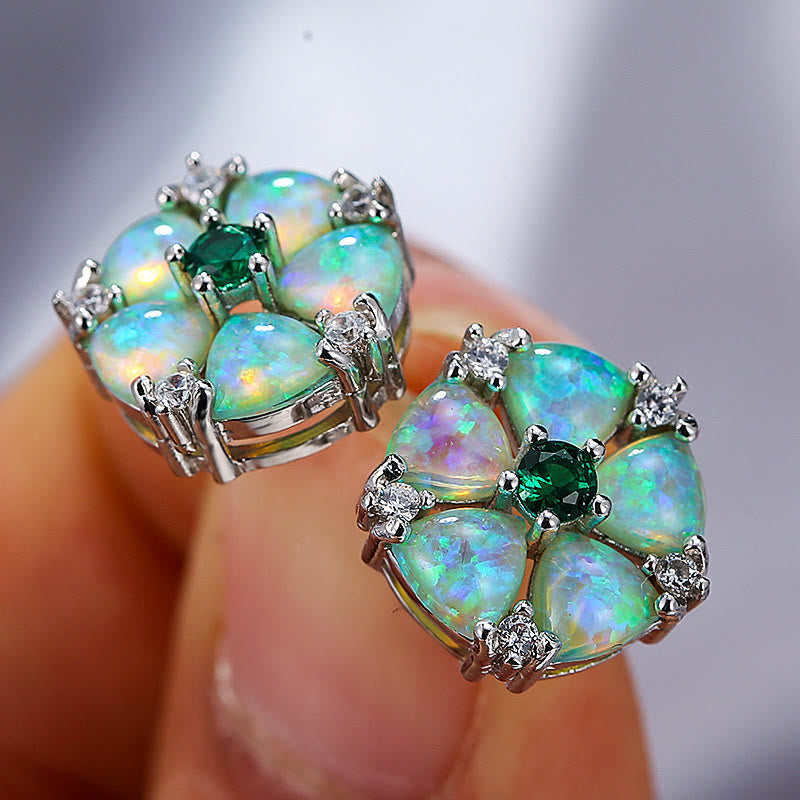 Olivenorma Opal Flower Shaped Earrings - Green Opal&Green Zircon&Silver - image 0