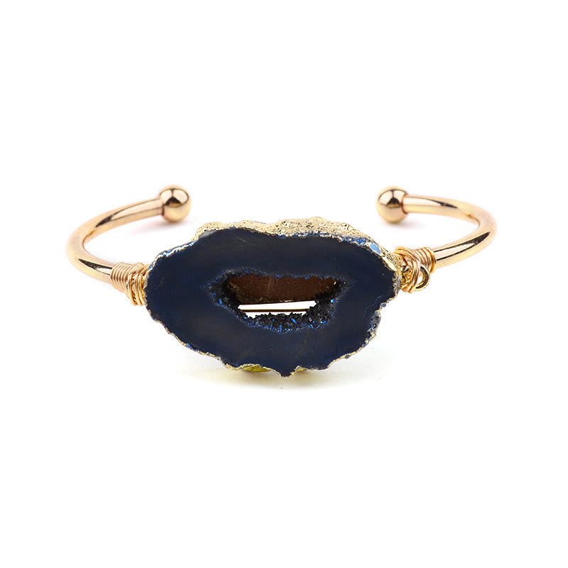 Olivenorma Natural Stone Irregular Agate Cluster Winding Handmade Bracelet - Obsidian - image 9