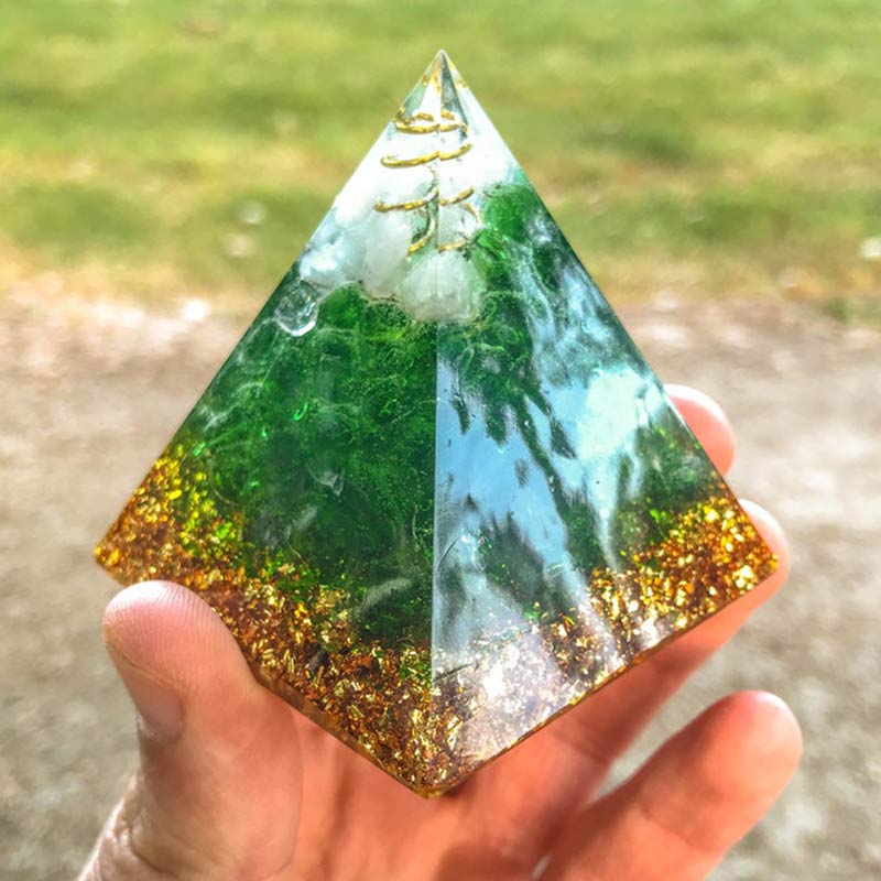 Olivenorma Green Jade & Clear Crystal Orgone Pyramid - image 2