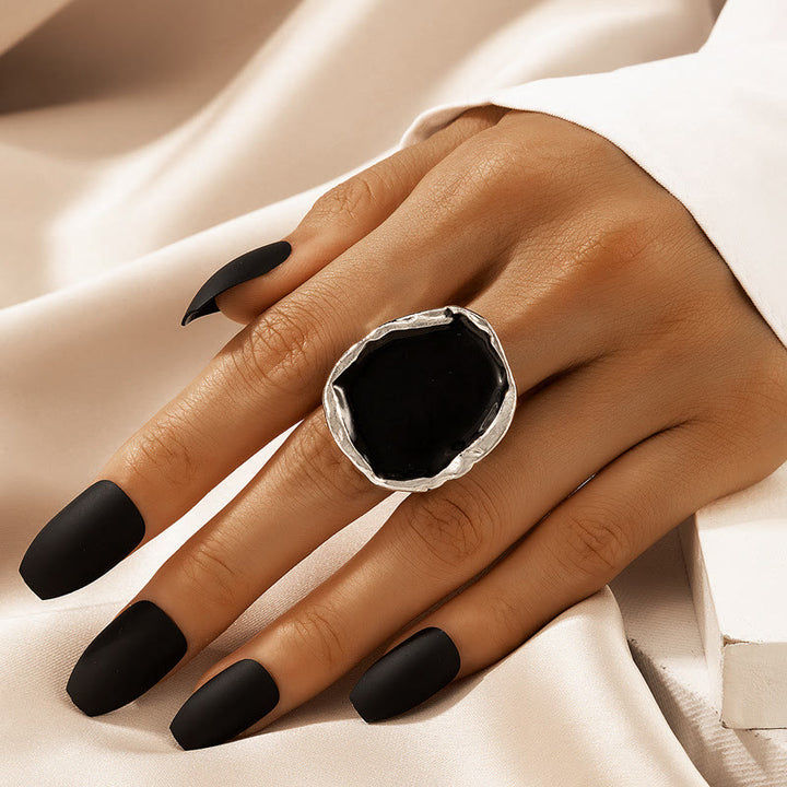 Olivenorma Exaggerated Irregular Gold Edged Resin Glue Ring - Silver - image 5