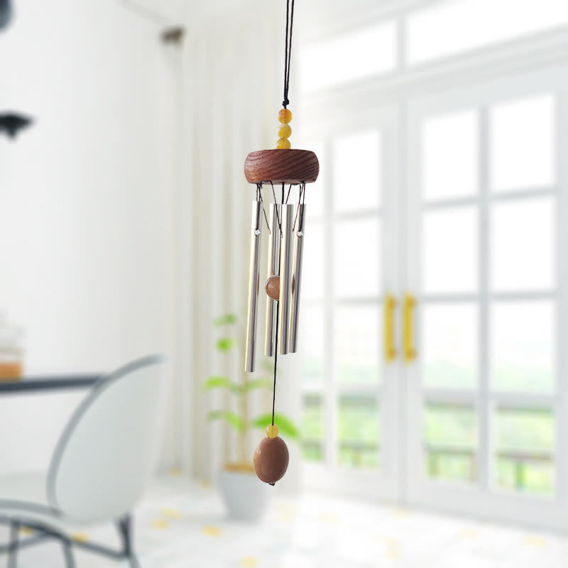 Olivenorma Solid Wood Aluminum Rod Natural Stone Wind Chime - Agate - image 7